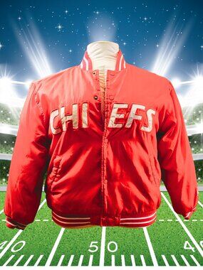 Vintage Kansas City Chiefs Satin Jacket NFL Game Day Red Bomber Size L